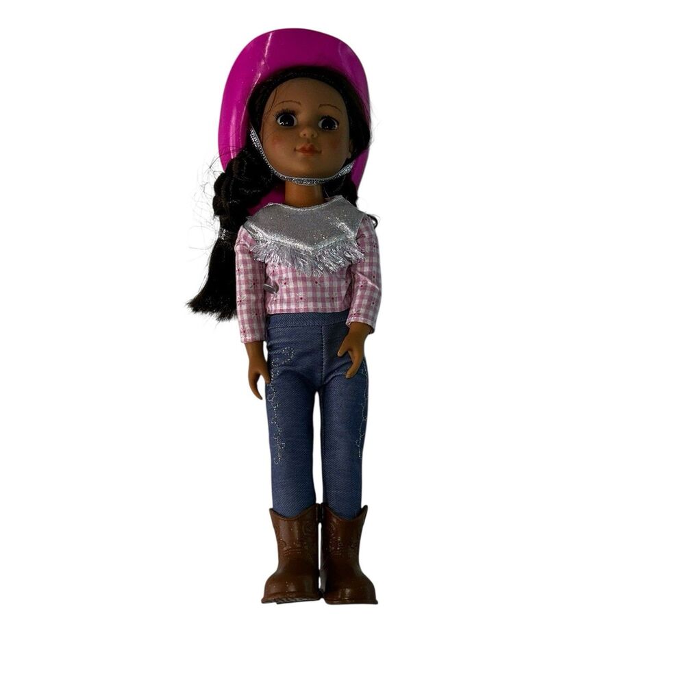 Cowgirl Doll Pink Plaid Shirt Blue Jeans Cowboy Hat Boots Western Play Toy Kid - Picture 1 of 11